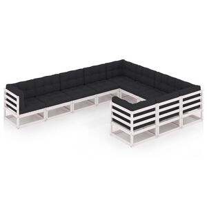 vidaXL 10 Piece Garden Lounge Set with Cushions White Solid Pinewood