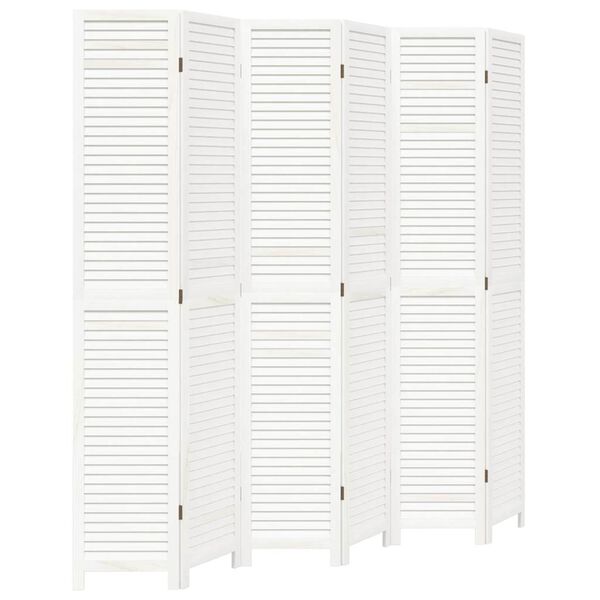 vidaXL Room Divider 6 Panels White Solid Wood Paulownia