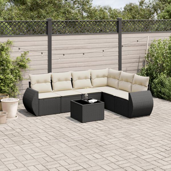 vidaXL 7 Piece Garden Sofa Set with Cushions Black Poly Rattan