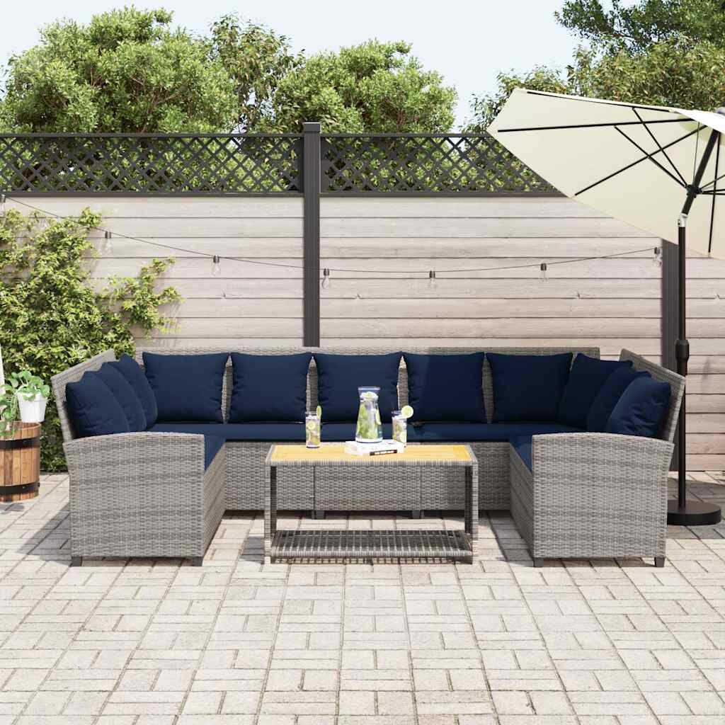 vidaXL Garden Sofa with Cushions Grey Poly Rattan