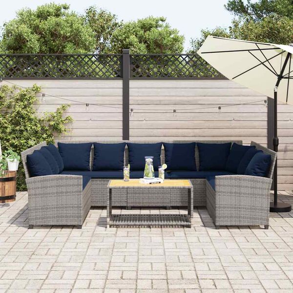 vidaXL Garden Sofa with Cushions Grey Poly Rattan