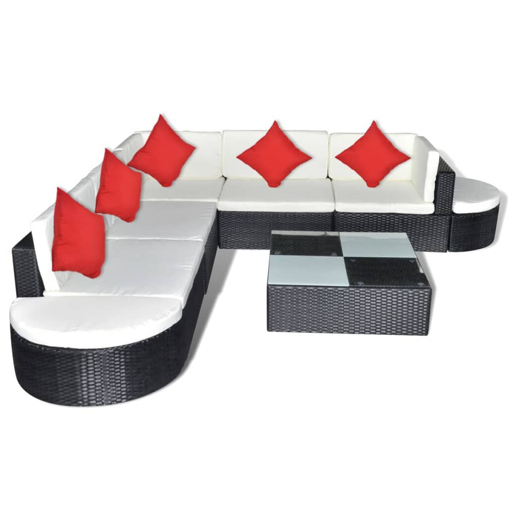 vidaXL 8 Piece Garden Lounge Set with Cushions Poly Rattan Brown