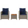 vidaXL 3 Piece Bistro Set with Cushions Grey Poly Rattan Acacia Wood