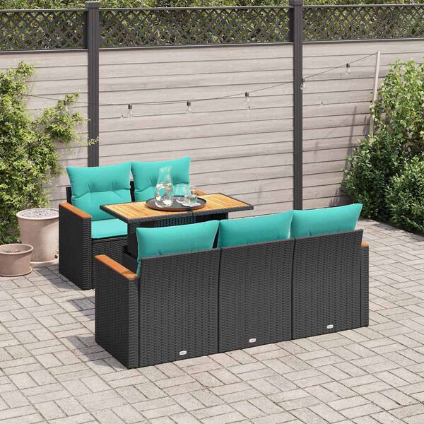 vidaXL 6 Piece Garden Sofa Set with Cushions Black Poly Rattan