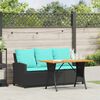 vidaXL Garden Sofa 3-Seater with Cushions&Table Black Poly Rattan