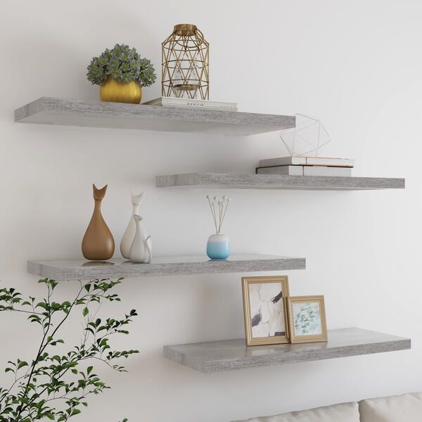 vidaXL Floating Wall Shelves 4 pcs Concrete Grey 80x23.5x3.8 cm MDF