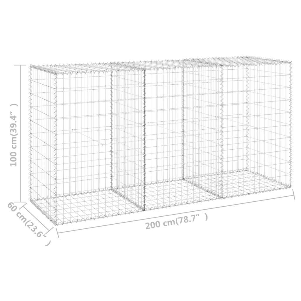 vidaXL Gabion Wall with Covers Galvanised Steel 200x60x100 cm