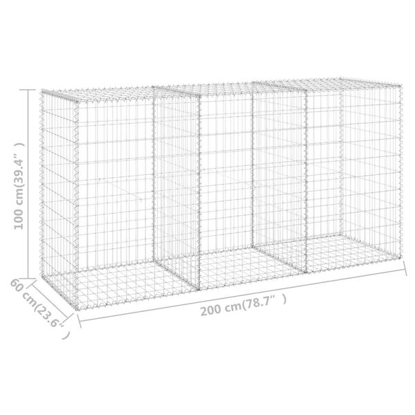 vidaXL Gabion Wall with Covers Galvanised Steel 200x60x100 cm