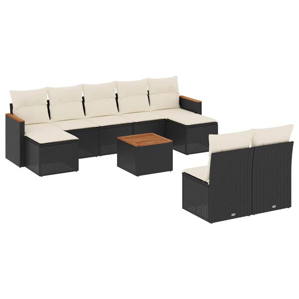 vidaXL 10 Piece Garden Sofa Set with Cushions Black Poly Rattan