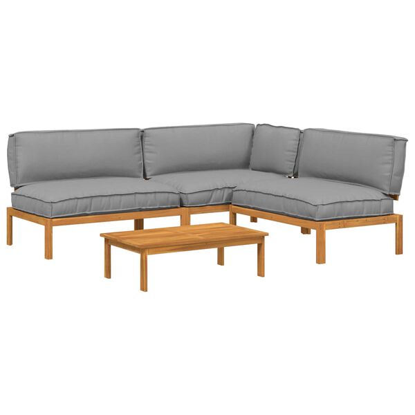 vidaXL Sofa Set with Cushion Plain Manual 4 pcs Grey Solid Acacia Wood