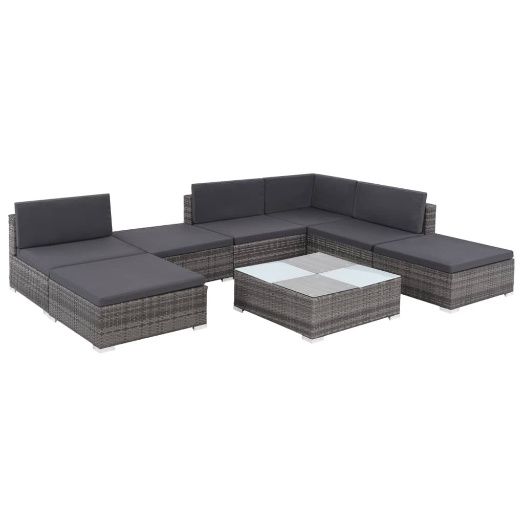 vidaXL 8 Piece Garden Lounge Set with Cushions Poly Rattan Grey