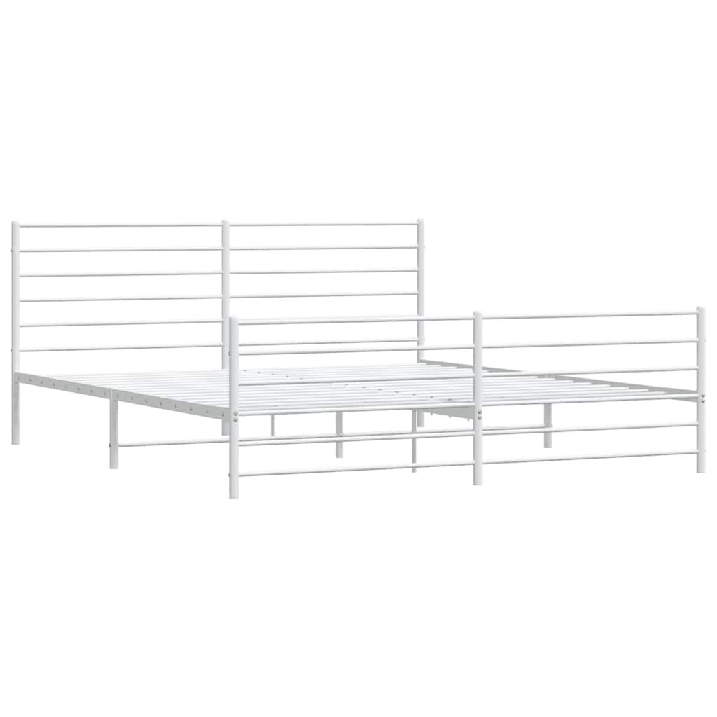 vidaXL Metal Bed Frame without Mattress with Footboard White 193x203cm