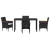 vidaXL Garden Dining Set with Cushion 5 pcs Black Poly Rattan