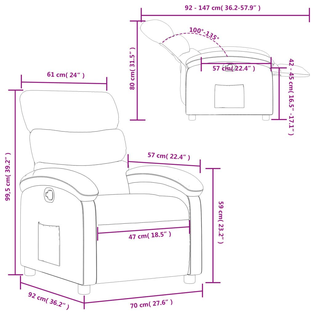 vidaXL Recliner Chair Light Grey Fabric