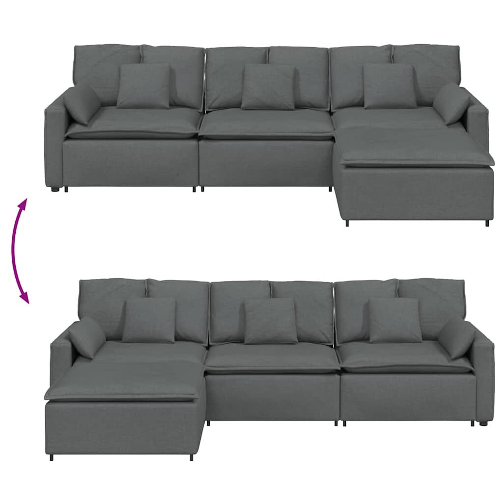 vidaXL Modular Sofa with Footstool and Cushions Dark Grey