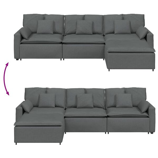 vidaXL Modular Sofa with Footstool and Cushions Dark Grey