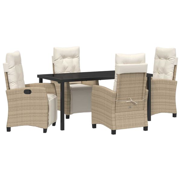 vidaXL Garden Dining Set with Cushion 5 pcs Beige Poly Rattan