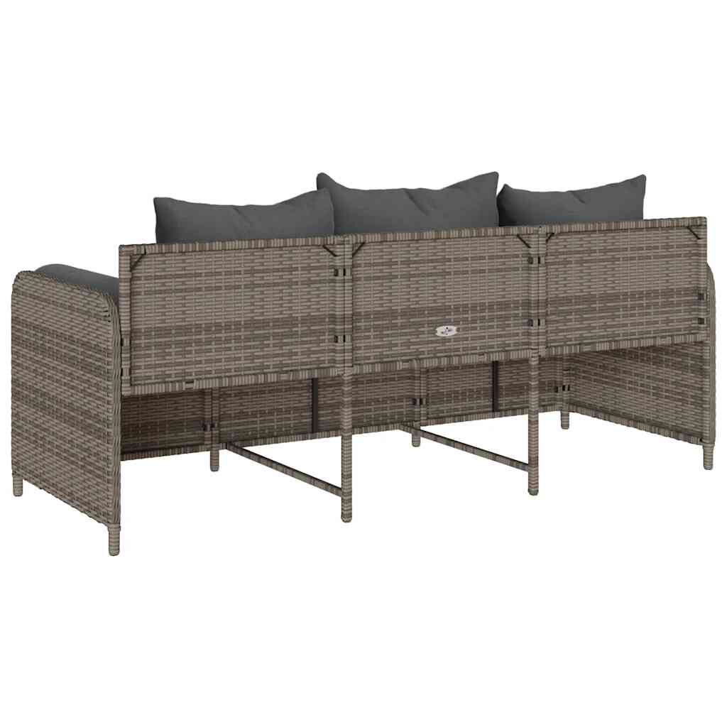 vidaXL Garden Sofa with Cushions 3-Seater Grey Poly Rattan