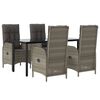 vidaXL 5 Piece Garden Dining Set with Cushions Black and Grey Poly Rattan