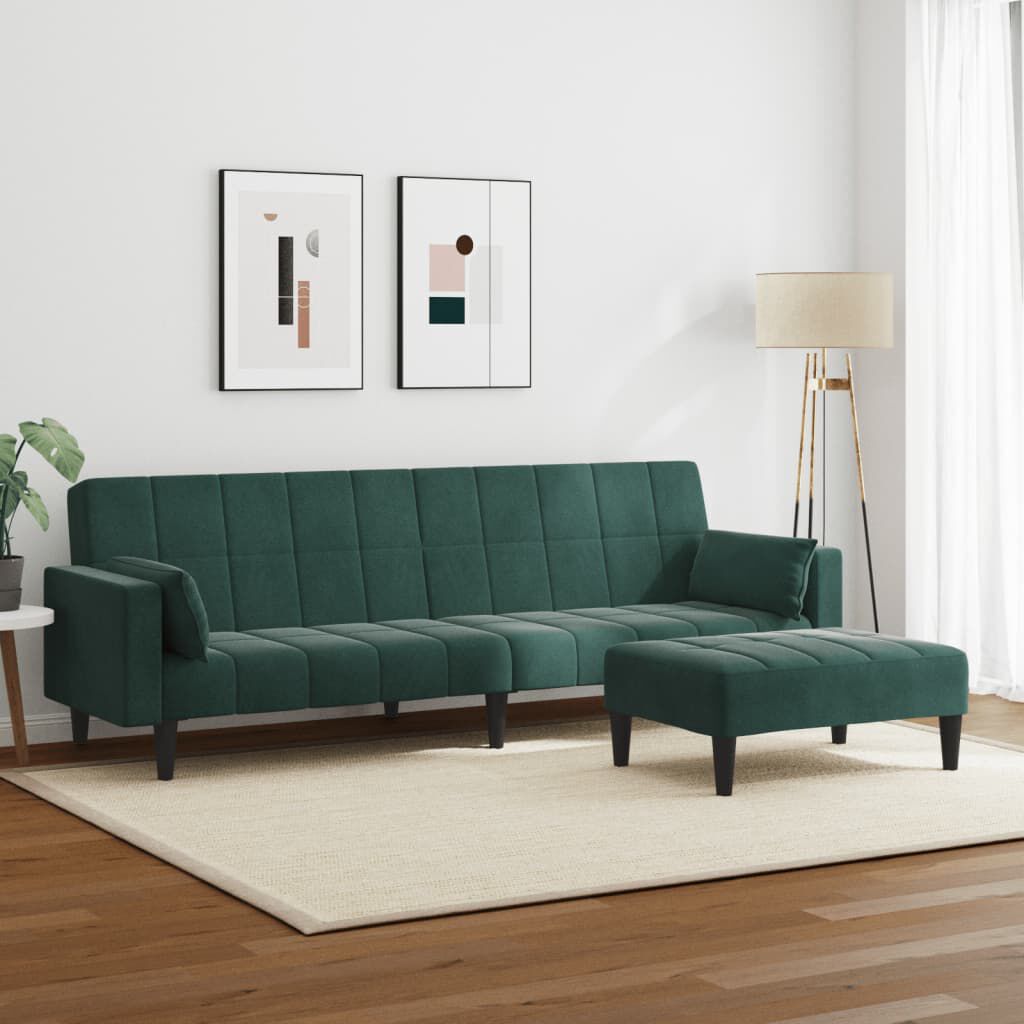 vidaXL 2-Seater Sofa Bed with Footstool Dark Green Velvet