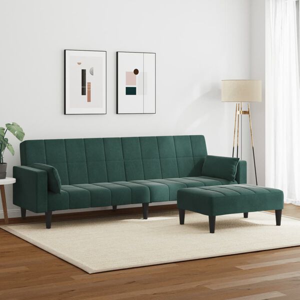 vidaXL 2-Seater Sofa Bed with Footstool Dark Green Velvet