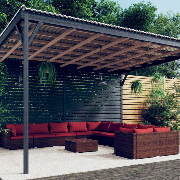 vidaXL 11 Piece Garden Lounge Set with Cushions Poly Rattan Brown