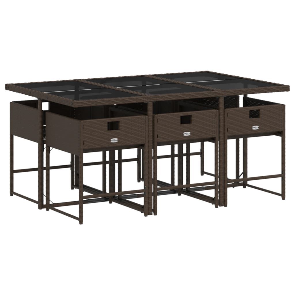 vidaXL 7 Piece Garden Dining Set with Cushions Brown Poly Rattan