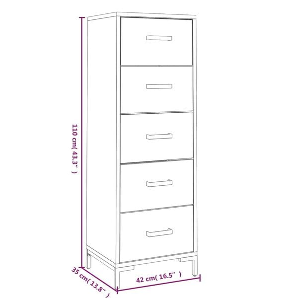 vidaXL Chest of Drawers 42x35x110 cm Solid Pinewood