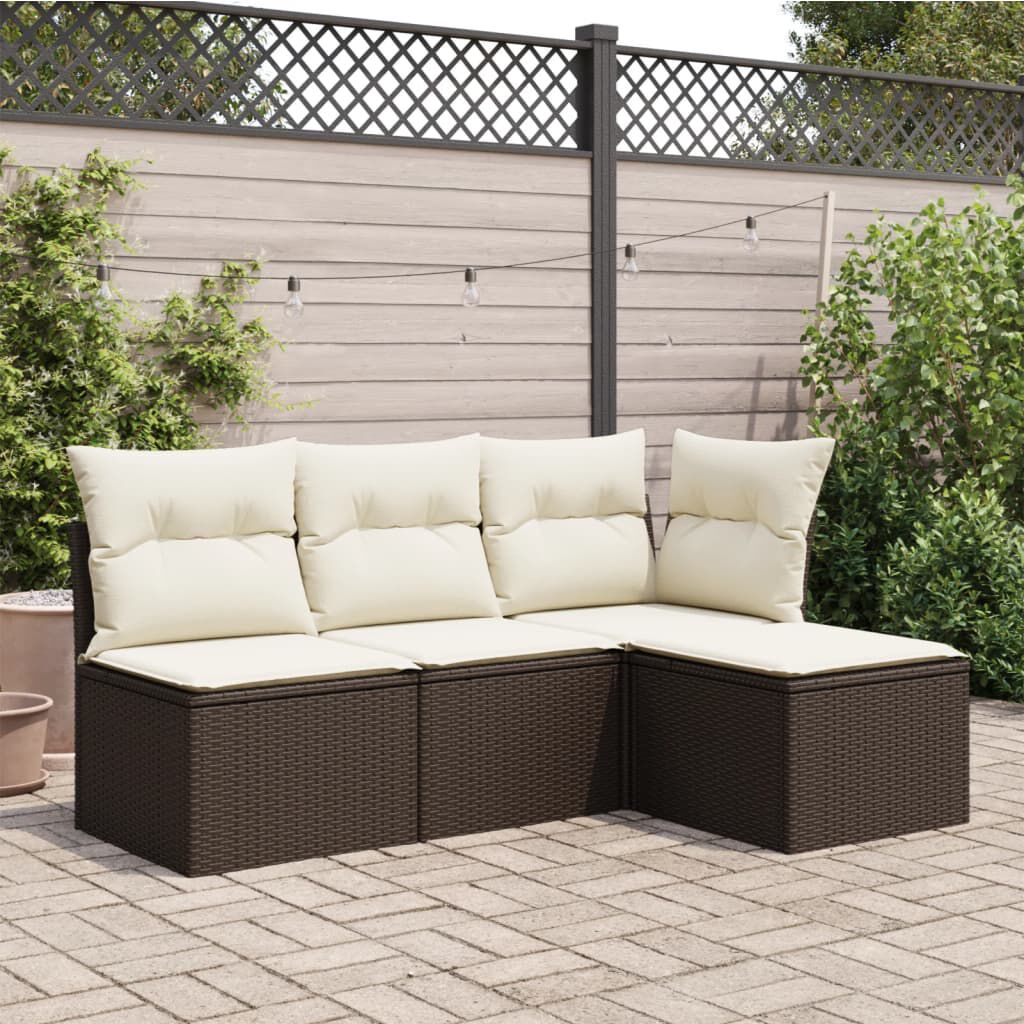 vidaXL Garden Stool with Cushion Brown 55x55x37 cm Poly Rattan