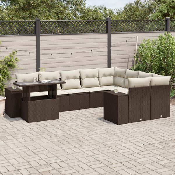 vidaXL 10 Piece Garden Sofa Set with Cushions Brown Poly Rattan