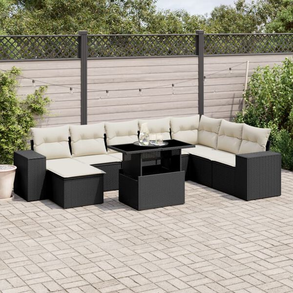 vidaXL 9 Piece Garden Sofa Set with Cushions Black Poly Rattan