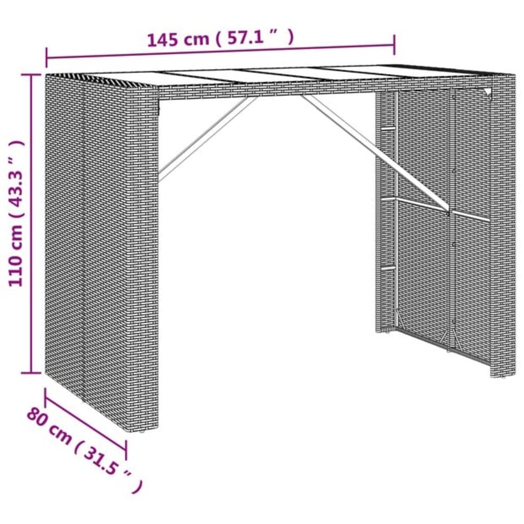 vidaXL 7 Piece Garden Bar Set Brown Poly Rattan