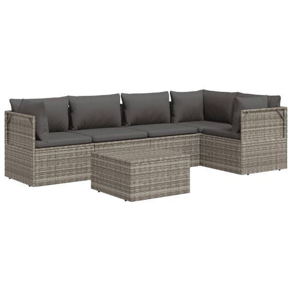 vidaXL 6 Piece Garden Lounge Set with Cushions Grey Poly Rattan