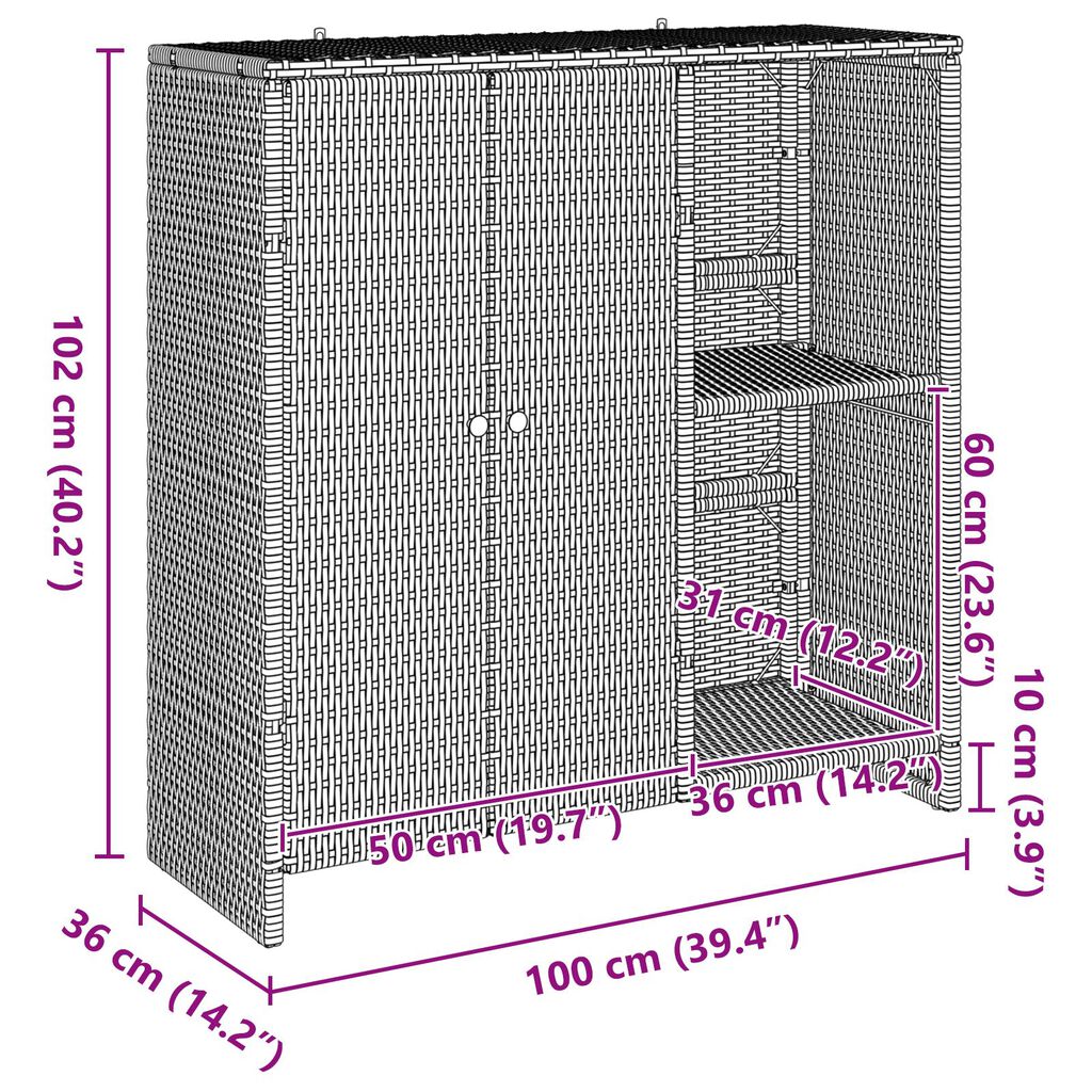 vidaXL Storage Cabinet Grey 100x36x102 cm Rattan