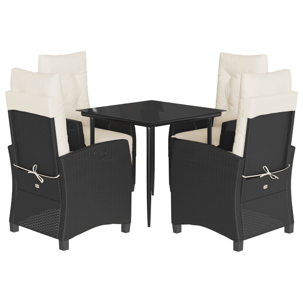 vidaXL 5 Piece Garden Dining Set with Cushions Black Poly Rattan