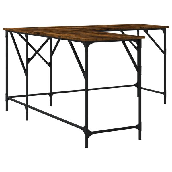 vidaXL Desk Smoked Oak 149x149x75 cm Engineered Wood
