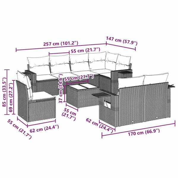 vidaXL 9 Piece Garden Sofa Set with Cushions Black Poly Rattan