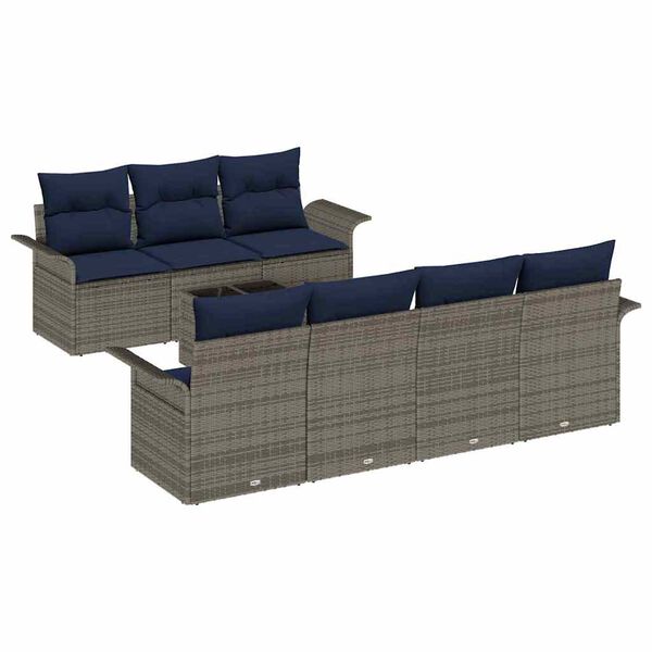 vidaXL 8 Piece Garden Sofa Set with Cushions Grey Poly Rattan