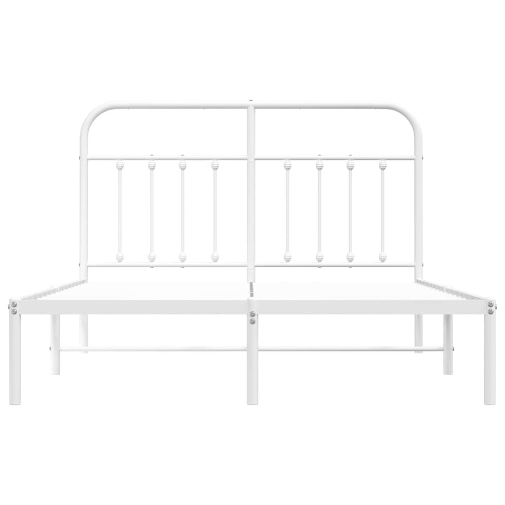 vidaXL Metal Bed Frame without Mattress with Headboard White 150x200cm