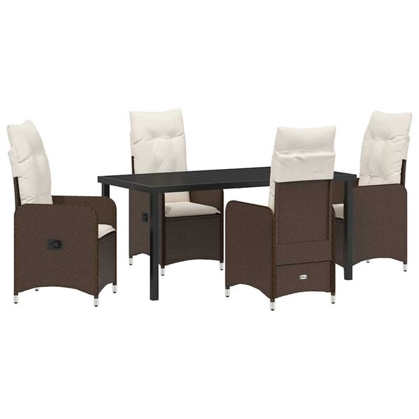 vidaXL Garden Dining Set with Cushion 5 pcs Brown Poly Rattan