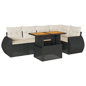 vidaXL 6 Piece Garden Sofa Set with Cushions Black Poly Rattan