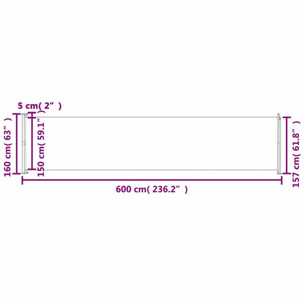 vidaXL Patio Retractable Side Awning 600x160 cm Grey