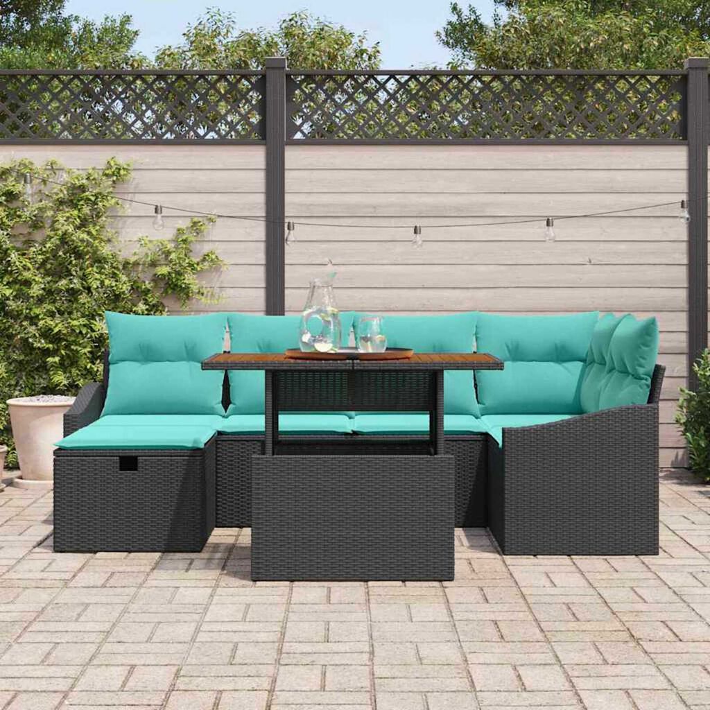 vidaXL Garden Sofa Set with Cushion 7 pcs Black Poly rattan