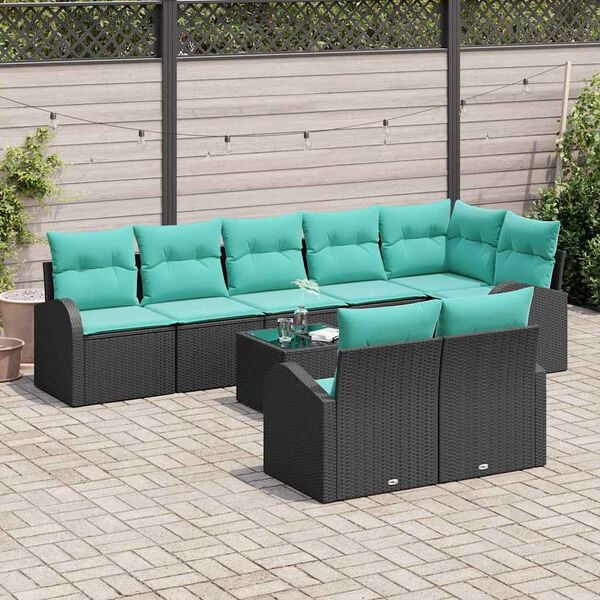 vidaXL Garden Sofa Set 9 pcs Black and Turquoise Poly Rattan