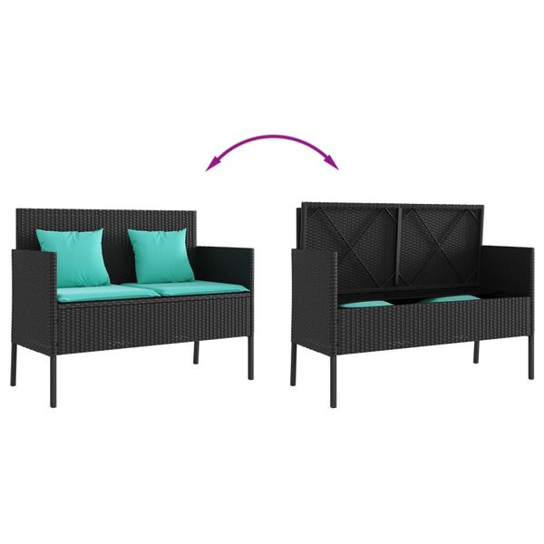 vidaXL Garden Bench with Cushions Black Poly Rattan