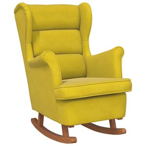 vidaXL Rocking Chair Wingback Yellow Velvet and Solid Wood