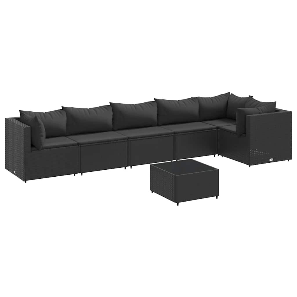 vidaXL 7 Piece Garden Lounge Set with Cushions Black Poly Rattan