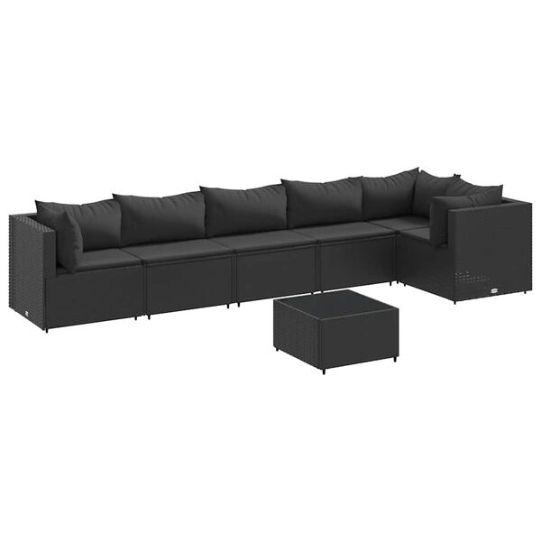 vidaXL 7 Piece Garden Lounge Set with Cushions Black Poly Rattan