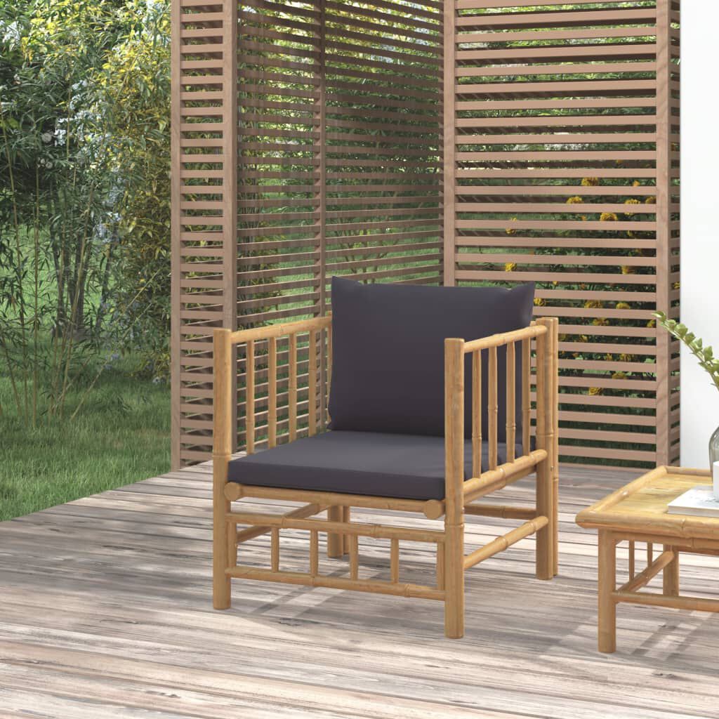 vidaXL Garden Sofa with Dark Grey Cushions Bamboo