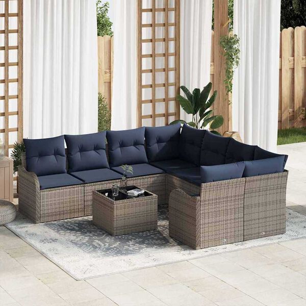 vidaXL Garden Sofa Set 9 pcs Grey 55 x 55 x 37 cm Poly rattan